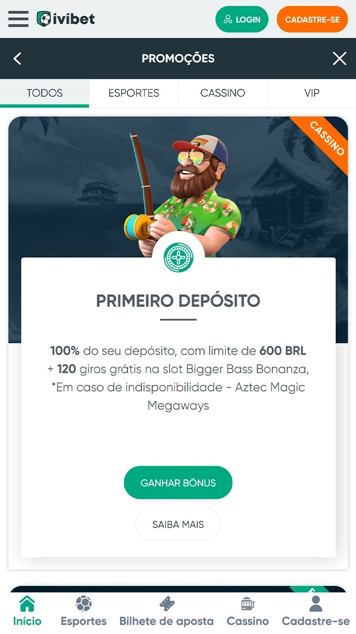 Bônus primeiro depósito